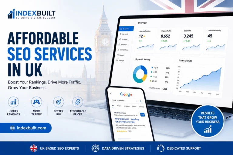 Affordable SEO services in the UK by IndexBuilt helping businesses improve Google rankings, traffic, and online visibility.